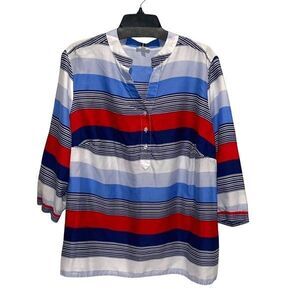 Talbots Size‎ 2X red white blue striped Tunic Top Long Sleeves